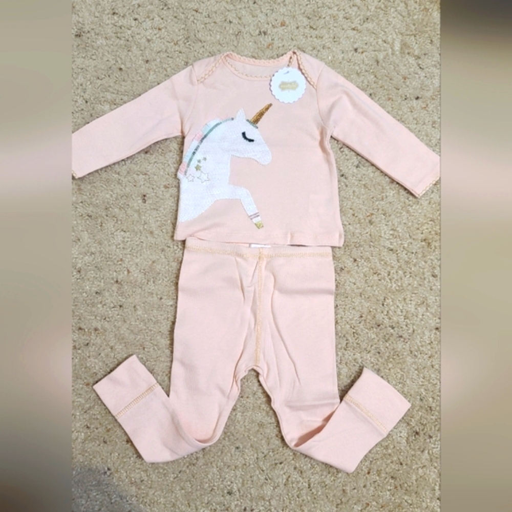 Unicorn Embroidered Baby Set - Pink